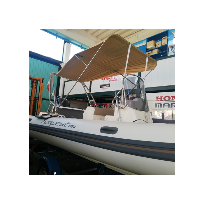 Toldo Bimini telescópico de acero con 2 arcos y lona de poliéster para CAPELLI 650 Tempest