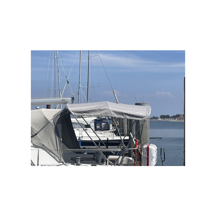 Toldo Bimini de acero inoxidable Ø 25mm, 3 arcos con cremalleras debajo de los arcos, pasaje para el estay de popapara - MOODY ECLIPSE 33