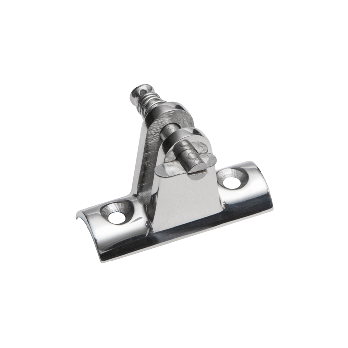 Stainless steel deck hinge with concave base and removable pin